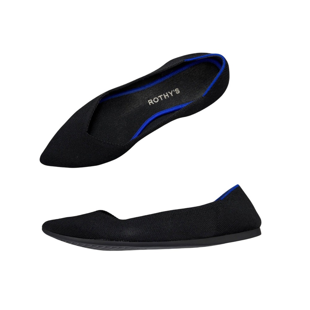 Rothys The Point II Black Pointed Toe Knit Flats Slip On Women's Size 11